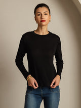 [Black] SilkSilky  Long Sleeve Crew Neck Women's T-Shirt 007
