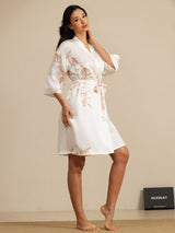 [White] SilkSilky  3/4 Sleeve Women's Robe 007