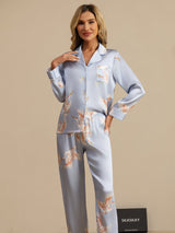 [Light Blue] SilkSilky  Long Sleeve Lapel Collar Women's Pajamas 004