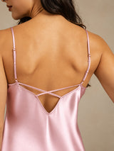 [Light Pink] SilkSilky  Spaghetti Strap V Neck Nightgown 005