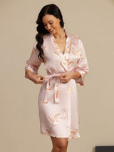 [Pink] SilkSilky  3/4 Sleeve Women's Robe 003