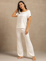 [White] SilkSilky  Short Sleeve Round Neck Women's Pajamas 006