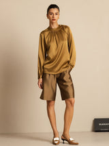 [Bronze] SilkSilky  Long Sleeve Round Neck Women's Blouse 006