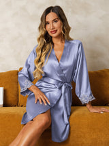 [Steel Blue] SilkSilky  3/4 Sleeve Women's Robe 004