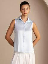[Light Blue] SilkSilky  Sleeveless Lapel Collar Women's Shirts 003