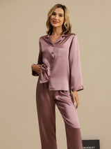 [Pale Mauve] SilkSilky  Long Sleeve Lapel Collar Women's Pajamas 003