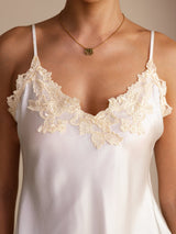 [White] White Mulberry Silk lace camisole top with spaghetti straps and V-neck 004