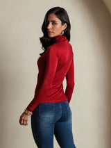 [Wine] SilkSilky  Long Sleeve Turtle Neck Women's T-Shirt 002