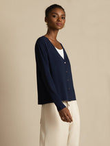 [Dark Blue] SilkSilky  Long Sleeve Women's Cardigan 006