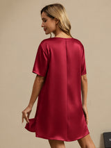 [Dark Red] SilkSilky  Half Sleeve V Neck Nightgown 002