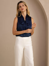 [Dark Blue] SilkSilky  Sleeveless Tie Neck Camisole Top 006