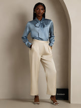 [Grayish Blue] SilkSilky  Long Sleeve Tie Neck Women's Blouse 005