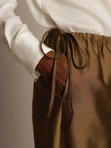 Brown silk-wool blend women's pants with drawstring waist and side pocket