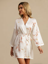 [White] SilkSilky  3/4 Sleeve Women's Robe 004