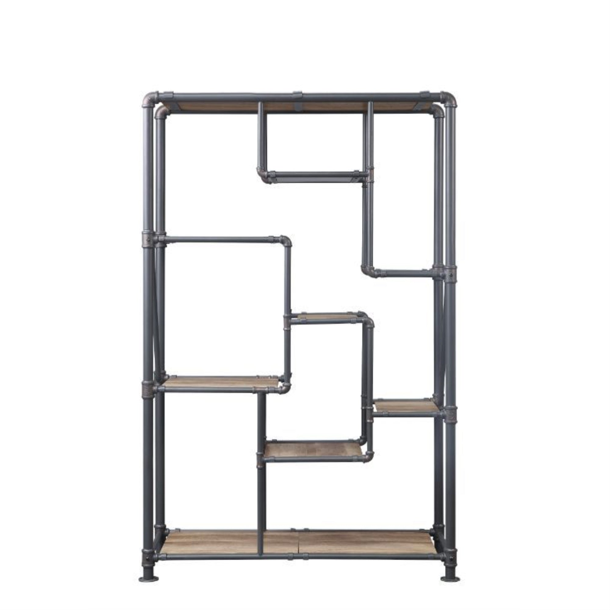 Acme Brantley Rectangular Metal Bookshelf in Antique Oak and Sandy Gray