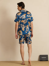 [Navy Dragon] SilkSilky  Short Sleeve Lapel Collar Men's Pajamas 004
