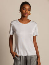 [Silver] SilkSilky  Short Sleeve Round Neck Women's T-Shirt 005