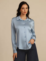 [Grayish Blue] SilkSilky  Long Sleeve Lapel Collar Women's Shirts 009
