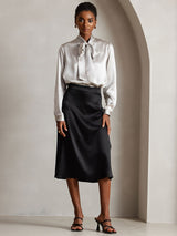 [Light Gray] SilkSilky  Long Sleeve Tie Neck Women's Blouse 003