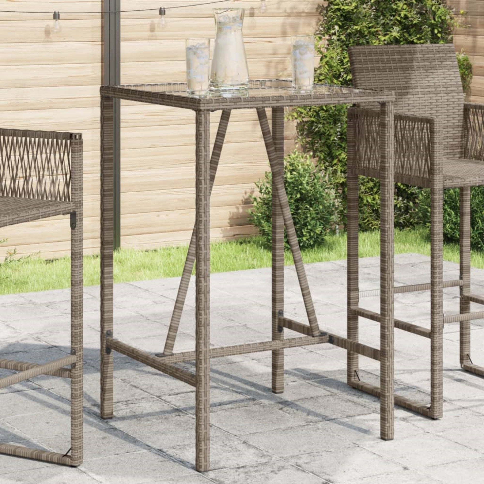 vidaXL Patio Bar Table Gray 27.6''x27.6''x43.3'' Poly Rattan