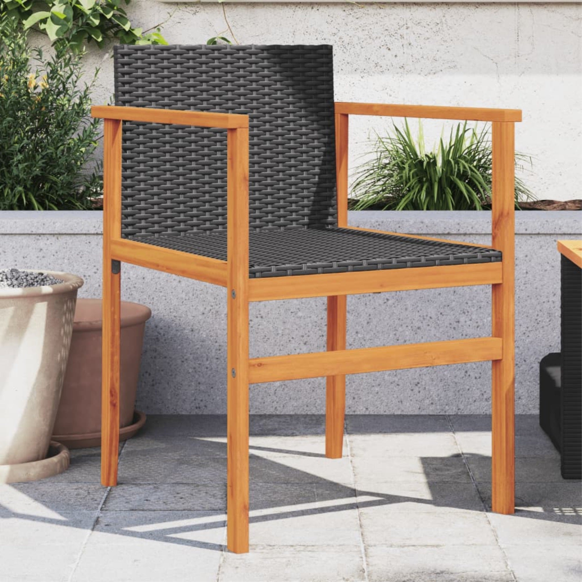 vidaXL Patio Chairs 2 pcs Black Poly Rattan&Solid Wood