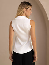[White] SilkSilky  Sleeveless Lapel Collar Women's Shirts 002
