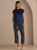 [Dark Blue] SilkSilky  Short Sleeve Split Women's Blouse 006