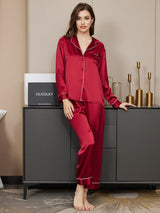 [Dark Red] SilkSilky  Long Sleeve Lapel Collar Women's Pajamas 004