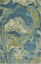 HomeRoots 3' X 5' Teal Abstract Waves Area Rug