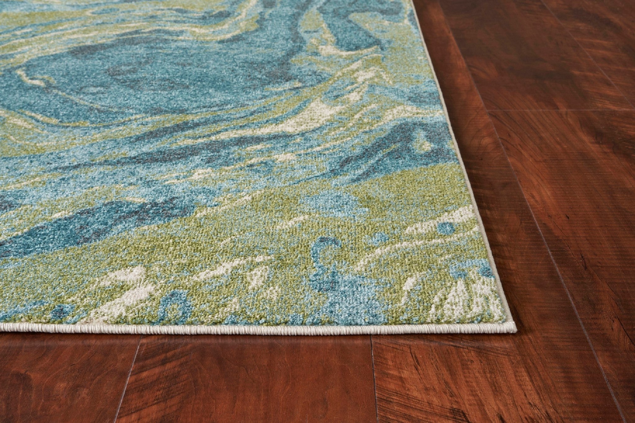 HomeRoots 3' X 5' Teal Abstract Waves Area Rug