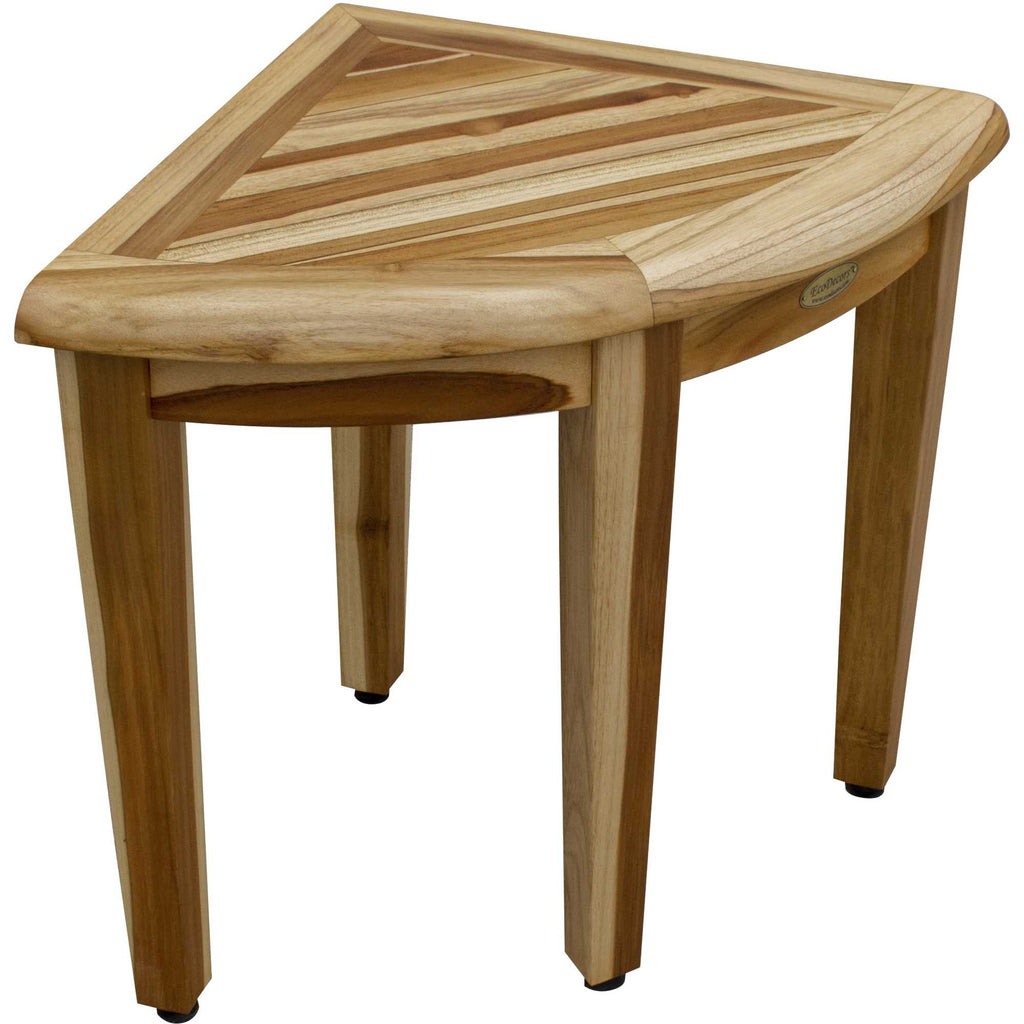 HomeRoots 16' Compact Teak Corner Shower Stool with Shelf in Natural Finish