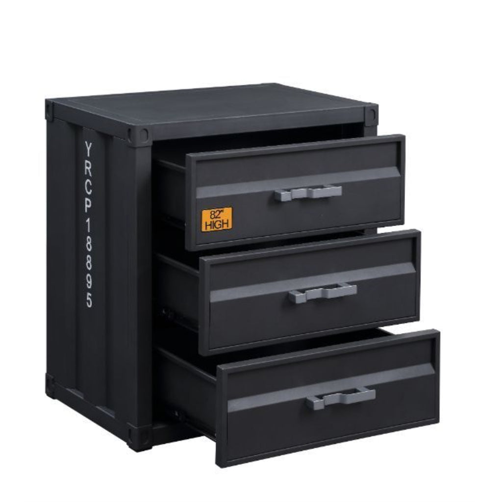 Acme Cargo Container Style Rectangular 3-Drawer Metal Chest in Gunmetal Metal