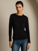 [Black] SilkSilky  Long Sleeve Crew Neck Women's T-Shirt 001