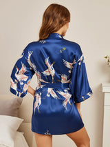 [Dark Blue] SilkSilky  3/4 Sleeve Women's Robe 002