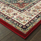 HomeRoots Polypropylene 8' Red Ivory Machine Woven Oriental Indoor Runner Rug