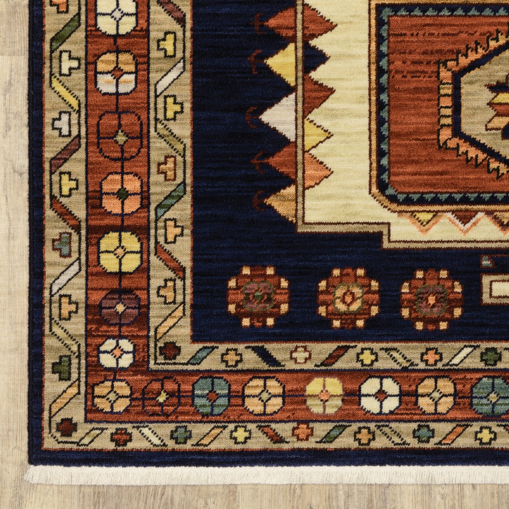 HomeRoots Wool, Nylon 6' Blue Red Machine Woven Medallions Indoor Runner Rug