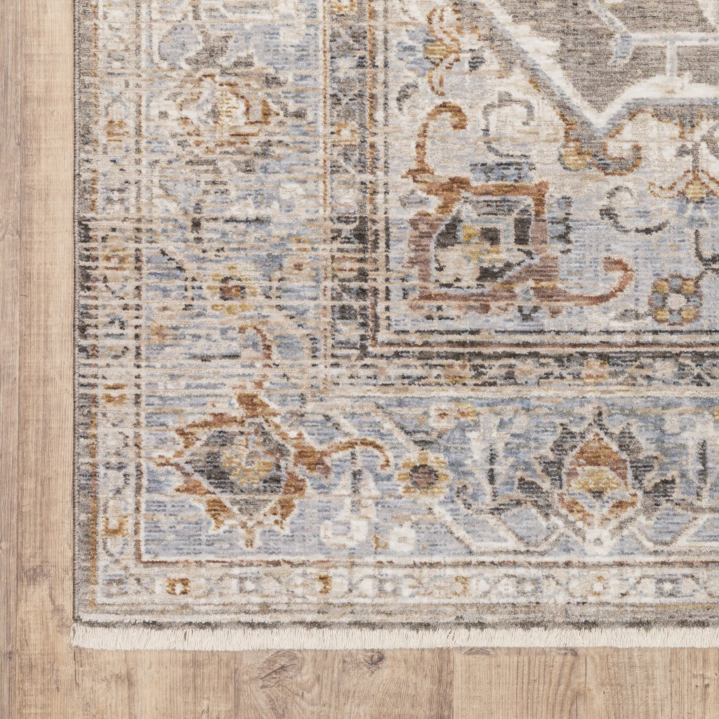 HomeRoots Polyester 3' x 5' Grey Blue Machine Woven Medallion Indoor Area Rug