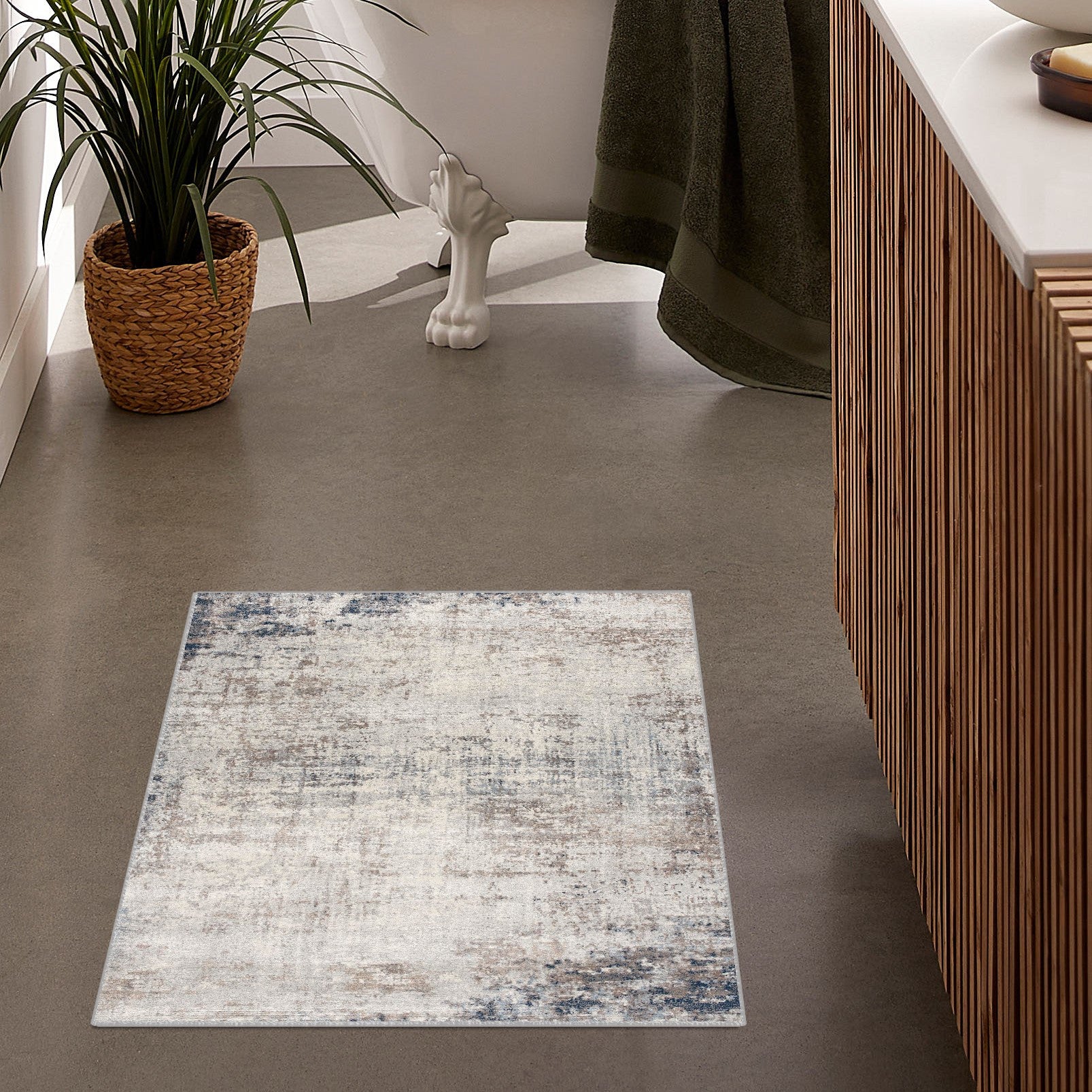 HomeRoots 100% Polypropylene 2’ x 5’ Navy Blue Distressed Striations Area Rug