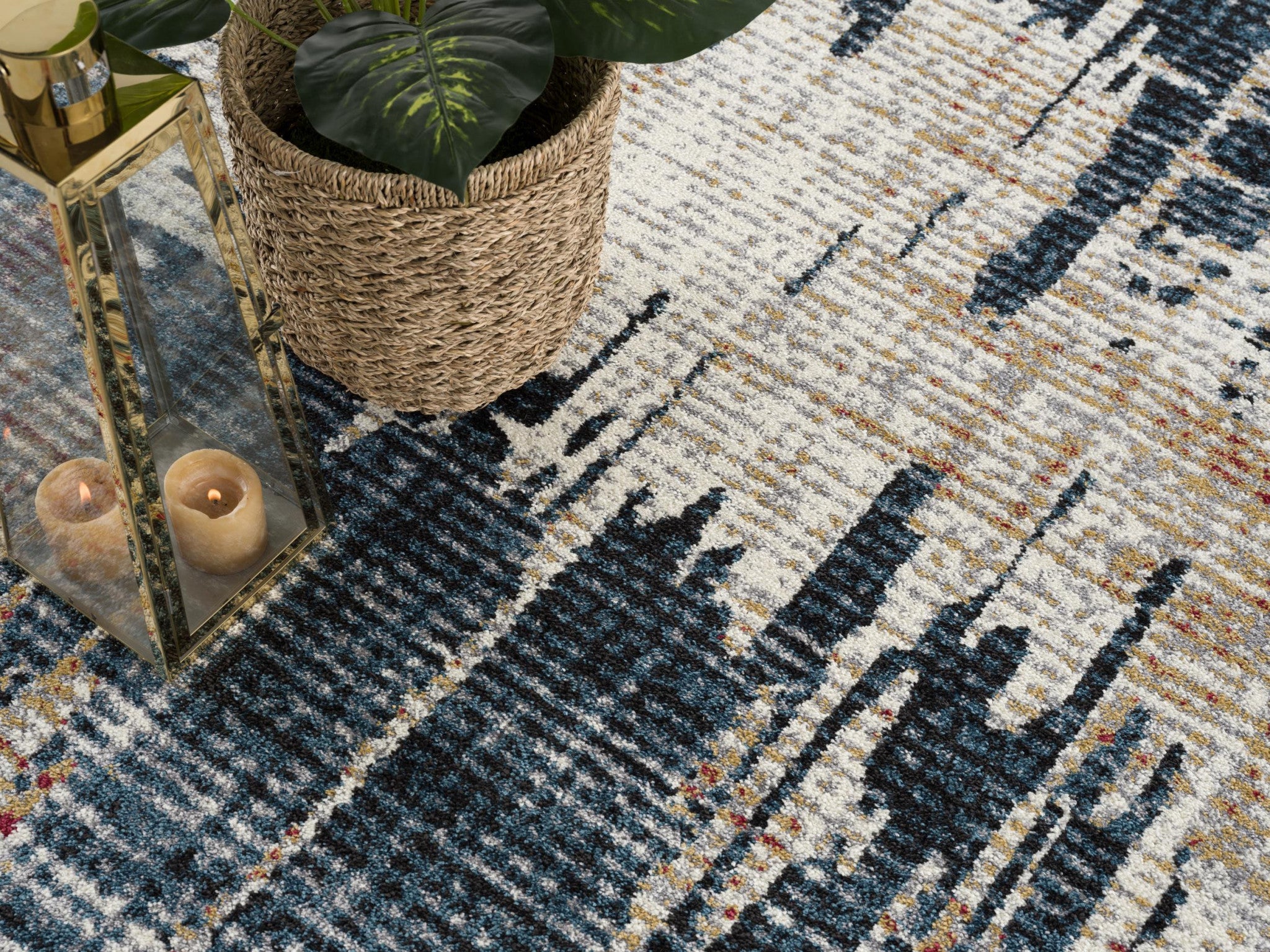 HomeRoots Multi 100% Twisted Polyester 4â€ x 6â€ Blue and Red Mod Distressed Area Rug