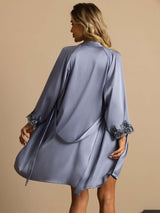 [Steel Blue] SilkSilky  3/4 Sleeve V Neck Women's Pajamas 002