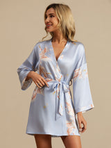 [Light Blue] SilkSilky  19Momme 3/4 Sleeve Women's Robe 001