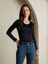 [Black] SilkSilky  Long Sleeve Round Neck Women's T-Shirt 001