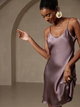 [Purple Gray] SilkSilky  Spaghetti Strap V Neck Dress 004