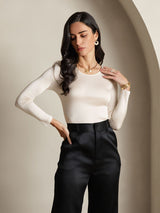 [Beige] SilkSilky  Long Sleeve Round Neck Women's T-Shirt 003