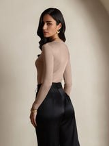 [Coffee] SilkSilky  Long Sleeve Round Neck Women's T-Shirt 002