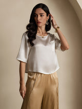 [White] SilkSilky  Half Sleeve Women's T-Shirt 004