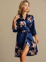 [Dark Blue] SilkSilky  3/4 Sleeve Women's Robe 006