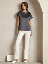 [Dark Gray] SilkSilky  Short Sleeve Boat Neck Women's T-Shirt 003
