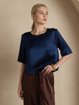 [Dark Blue] SilkSilky  Half Sleeve Women's T-Shirt 004