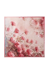 Pink rose pattern 100% mulberry silk square scarf, 53x53cm